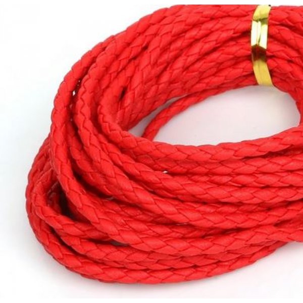 5 meters Round cord imitation leather braided Red 3 mm
