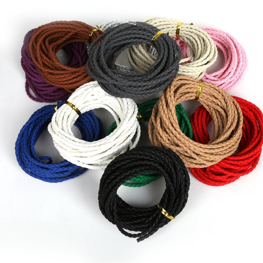 5 meters Round cord imitation leather braided Red 3 mm