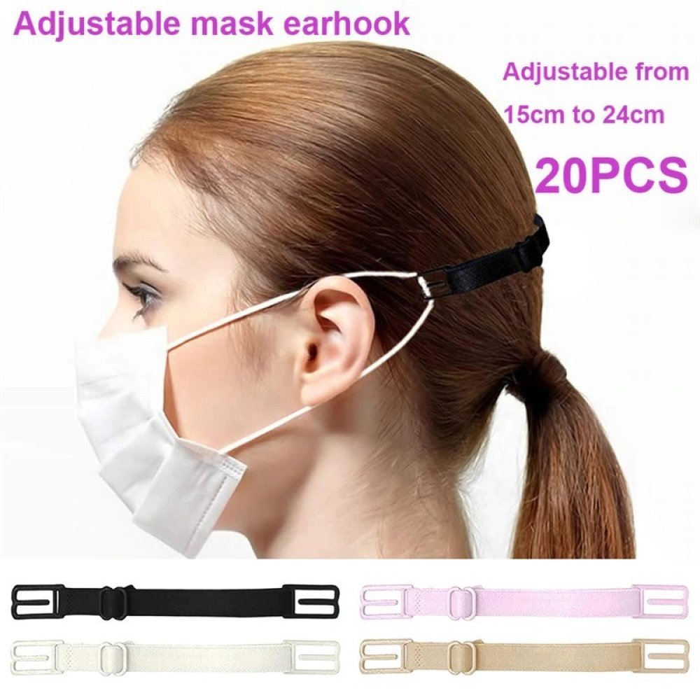 Elastic Strap 20 Adjustable Mask Extensions Ear Hook Black Mask Extension