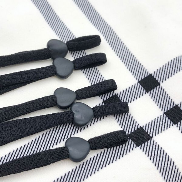 Elastic tie with black rubber heart buckle N&deg;04 x 10 pieces