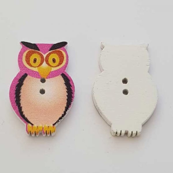Bouton bois Chouette Rose N&deg;01
