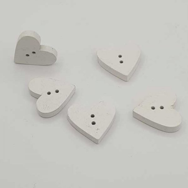Wooden button white heart N&deg;01-05