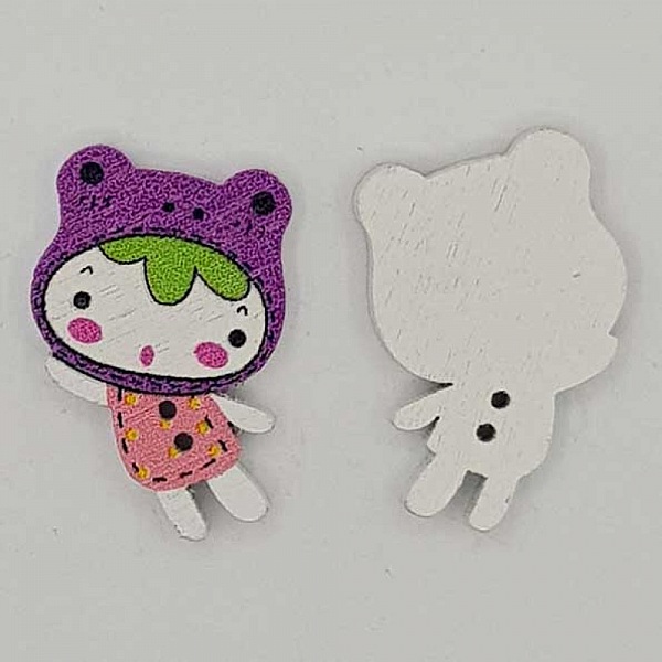 Wooden button girl mauve N&deg;01-03