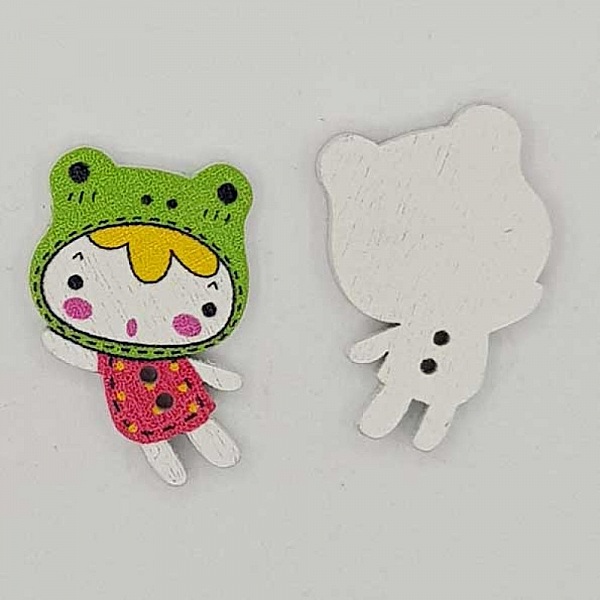 Wooden button girl red N&deg;01-02