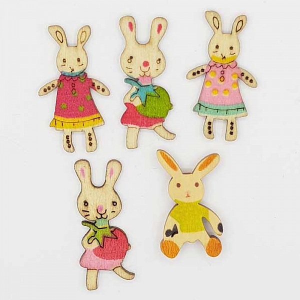 Wooden button rabbit N&deg;01-05 x 5 pieces