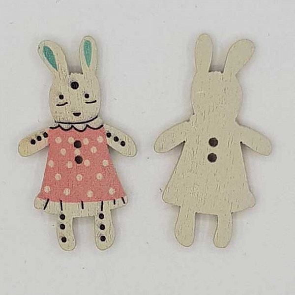 Button wood rabbit pink N&deg;01-04