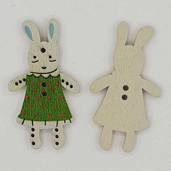 Wooden button green rabbit N&deg;01-03
