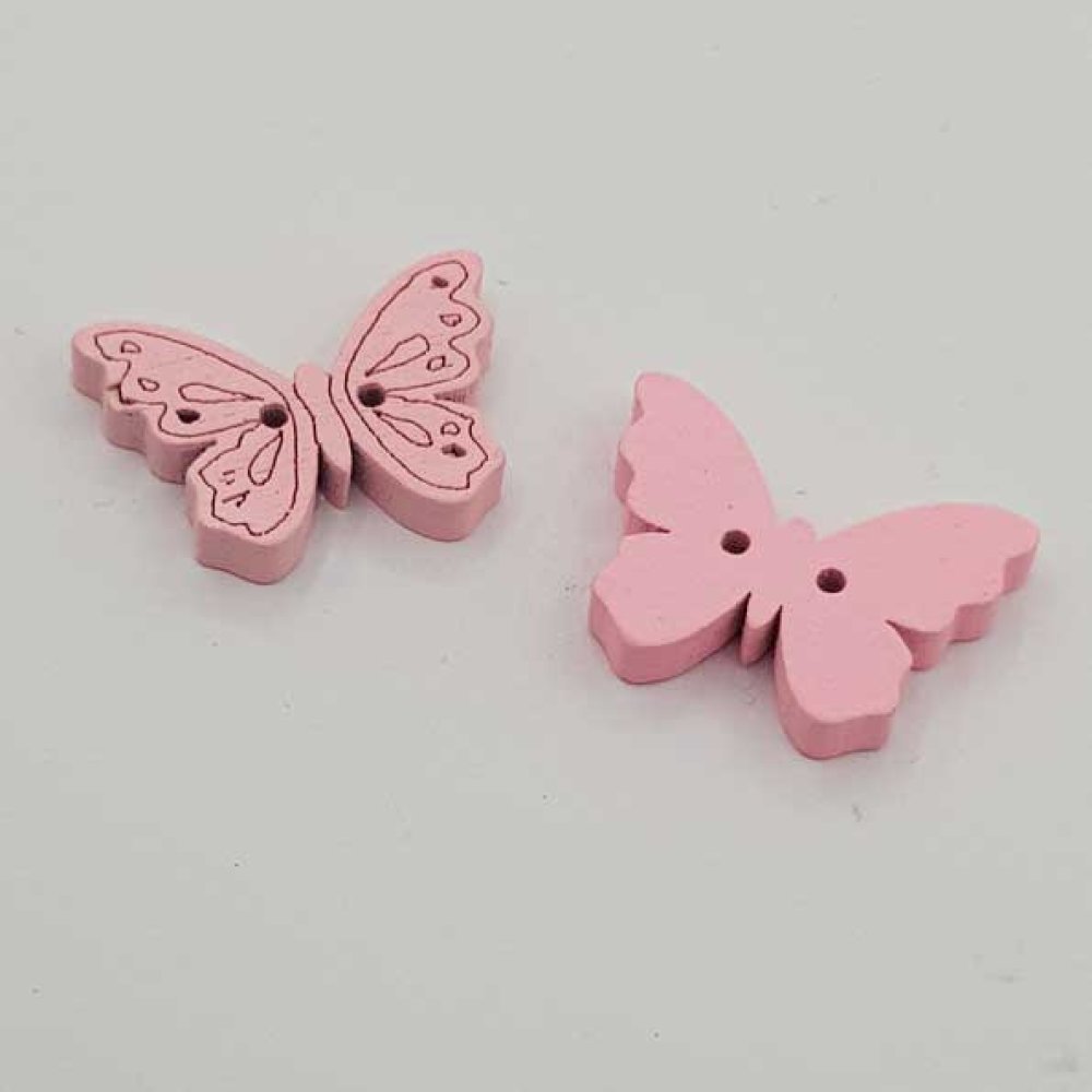 Butterfly wood button pink N°01-05