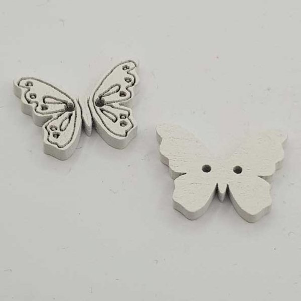 White butterfly wooden button N&deg;01-01