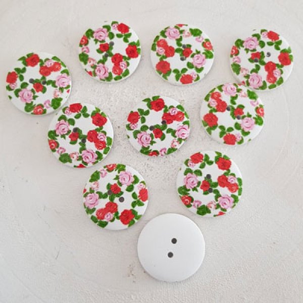 Wooden knob flowers 30 mm N&deg;06 x 10 pieces