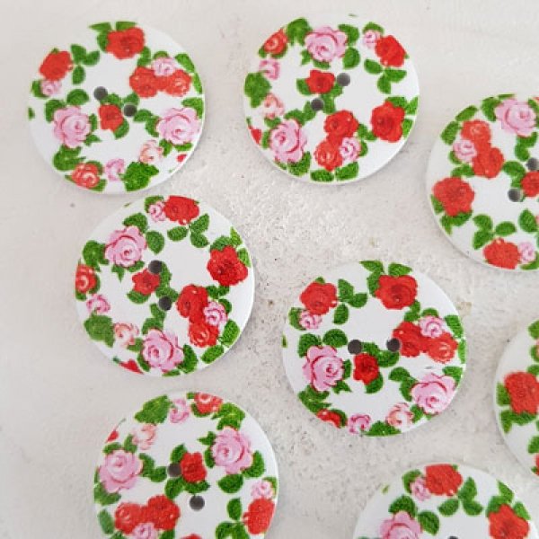 Wooden knob flowers 30 mm N&deg;06 x 10 pieces