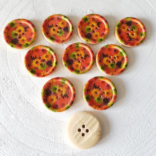 Wooden knob flowers 30 mm N&deg;09 x 10 pieces