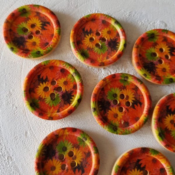 Wooden knob flowers 30 mm N&deg;09 x 10 pieces