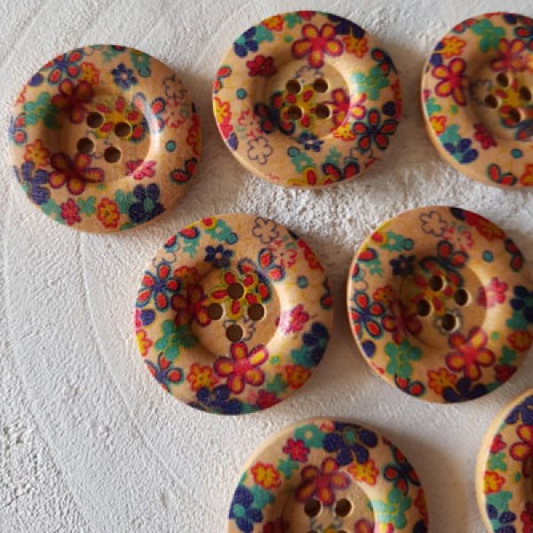 Wooden knob flowers 30 mm N&deg;10 x 10 pieces