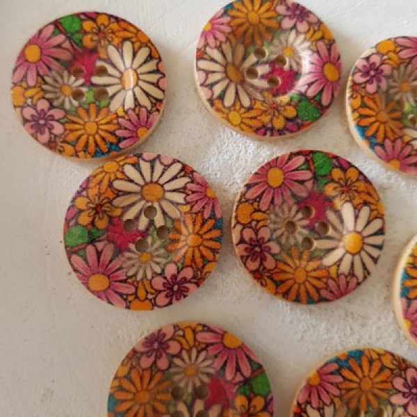 Wooden knob flowers 30 mm N&deg;11 x 10 pieces