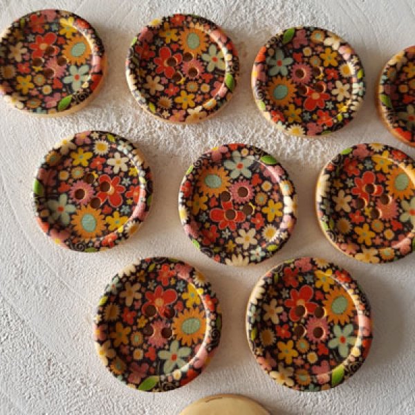 Wooden knob flowers 30 mm N&deg;12 x 10 pieces