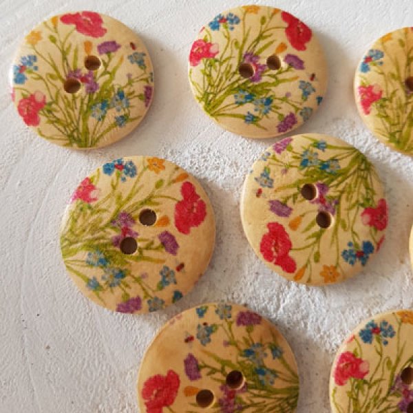 Wooden knob flowers 30 mm N&deg;13 x 10 pieces