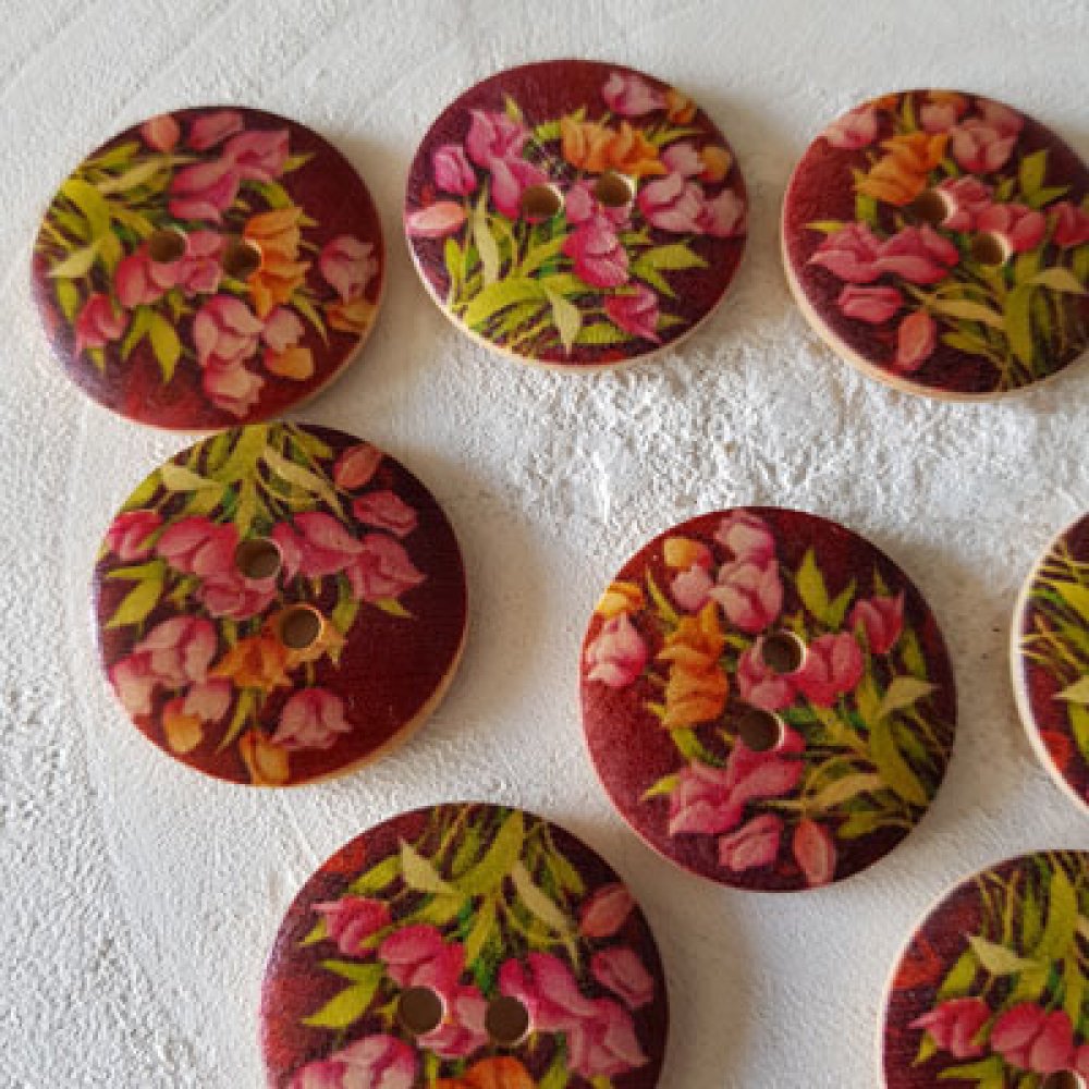 Wooden knob flowers 30 mm N°14 x 10 pieces