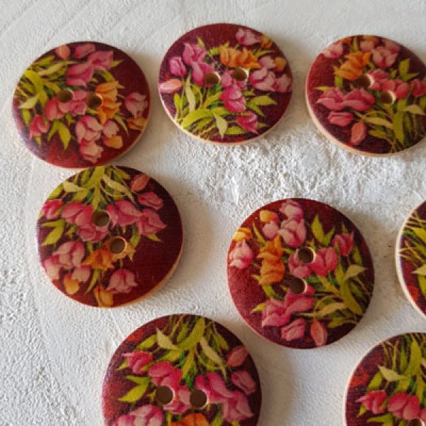 Wooden knob flowers 30 mm N&deg;14 x 10 pieces