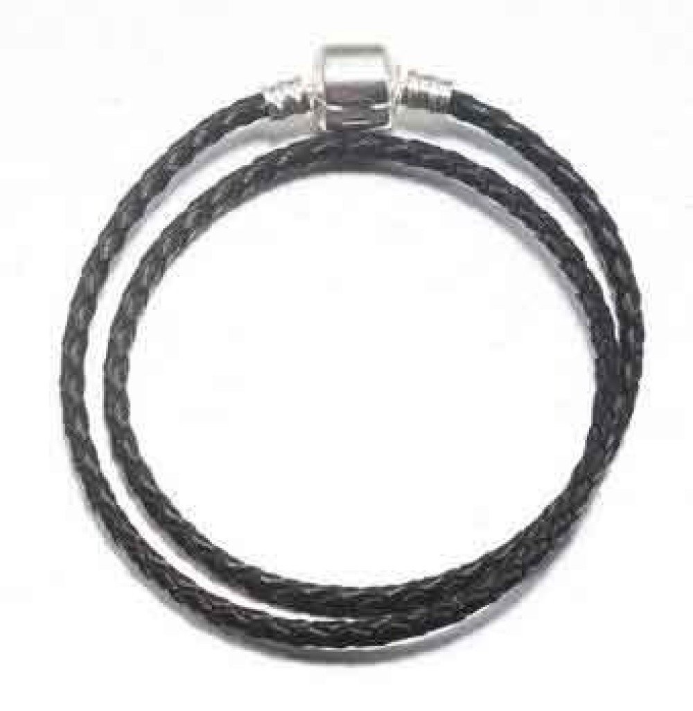 European bracelet 2 turns braided Clip Uni 01 18cm Black