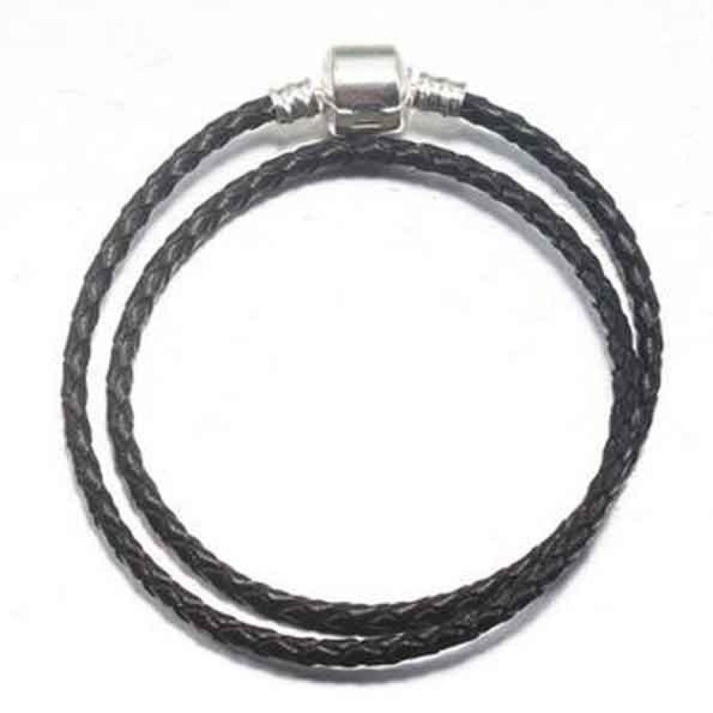 European bracelet 2 turns braided Clip Uni 01 18cm Black