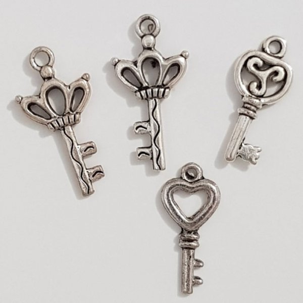 Key Charm N&deg;34 Silver lot of 4 pieces