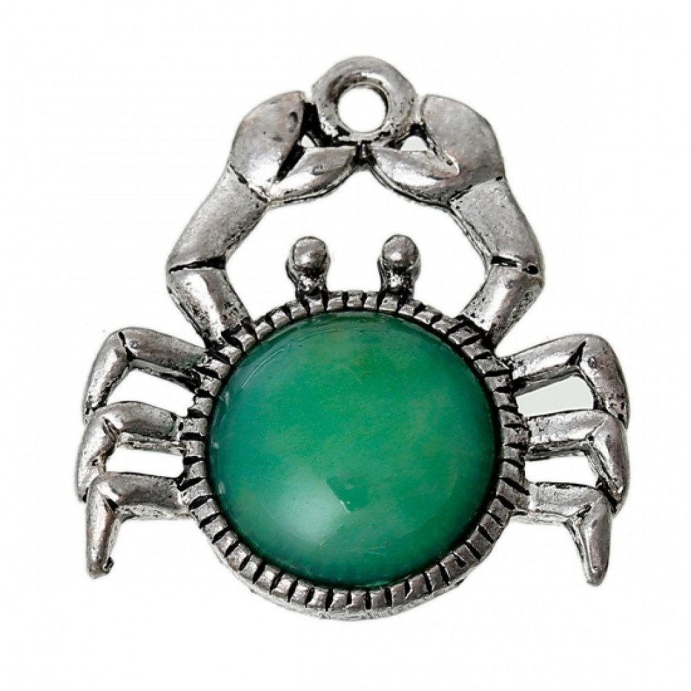 Charm Green Crab Zodiac Sign Cancer Silver Metal N°02