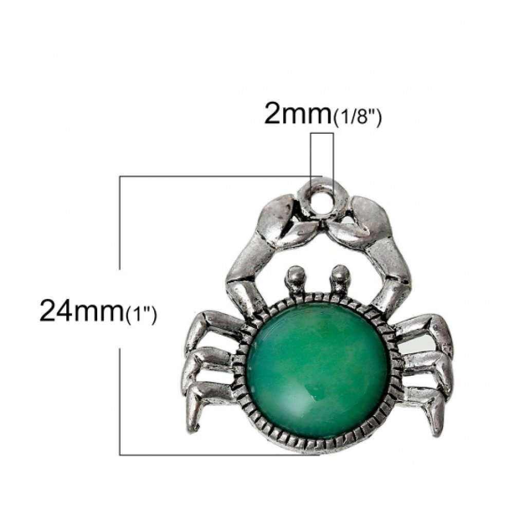 Charm Green Crab Zodiac Sign Cancer Silver Metal N°02