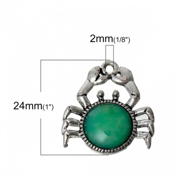 Charm Green Crab Zodiac Sign Cancer Silver Metal N&deg;02