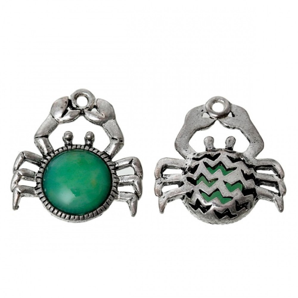 Charm Green Crab Zodiac Sign Cancer Silver Metal N°02