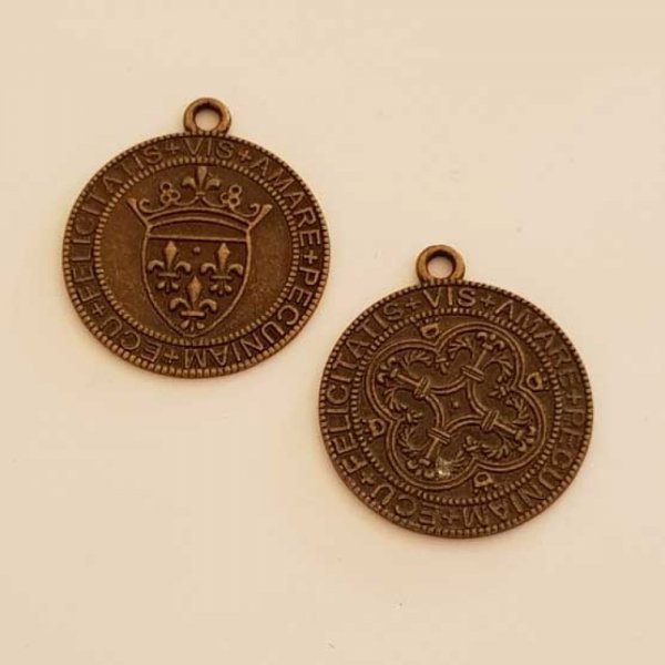 Breloque M&eacute;daille pi&egrave;ce 30 mm Bronze-07