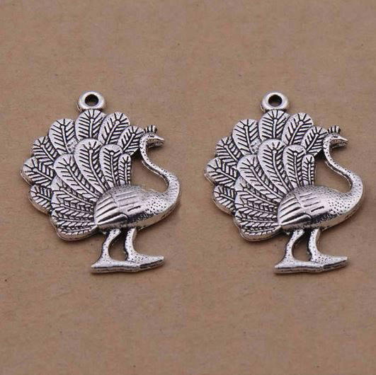 Silver Peacock Charm-01 Peacock Pendant 