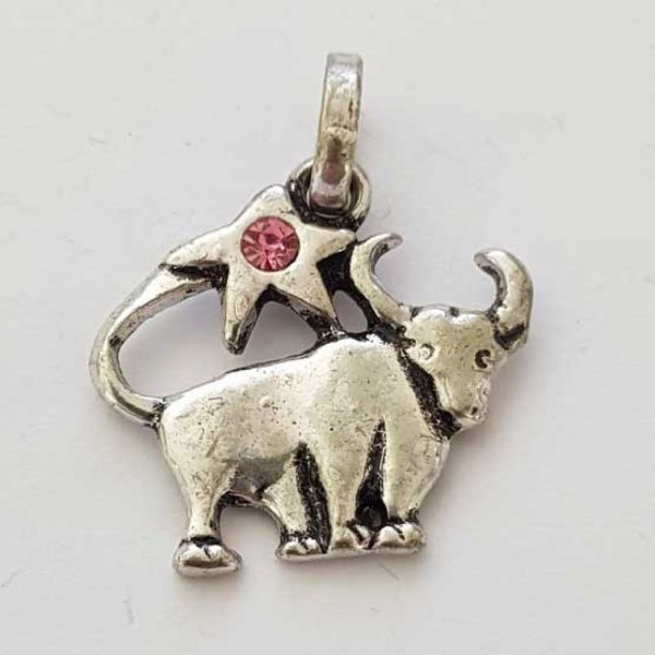 Zodiac sign charm Taurus Silver Metal N&deg;03 with rhinestones