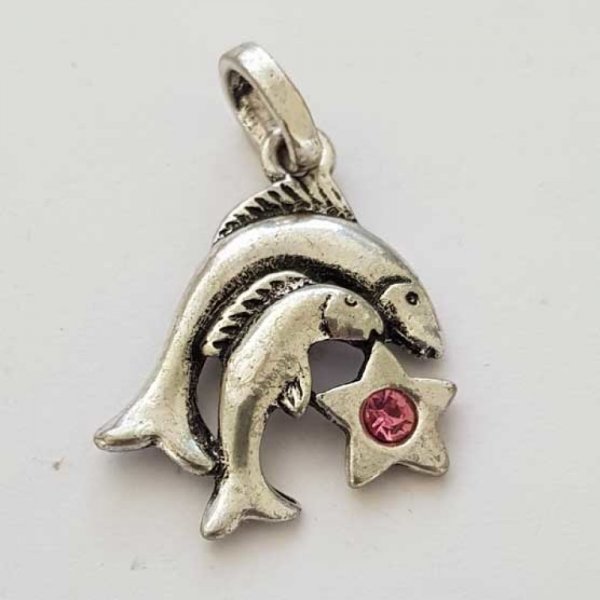 Zodiac sign charm Pisces Silver Metal N&deg;03 with rhinestones