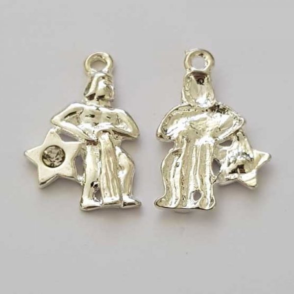 Aquarius Zodiac Sign Charm Silver Metal N&deg;04 with rhinestones