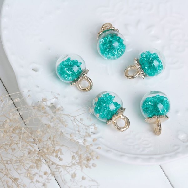 Breloque en Verre Bouteille Globe Transparent Dor&eacute; &agrave; Strass N&deg;02