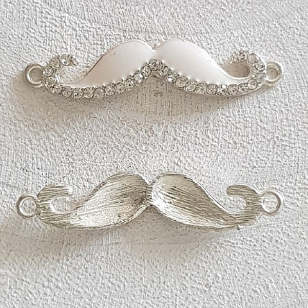 Breloque pendentif Moustache N&deg;23 Blanc et strass