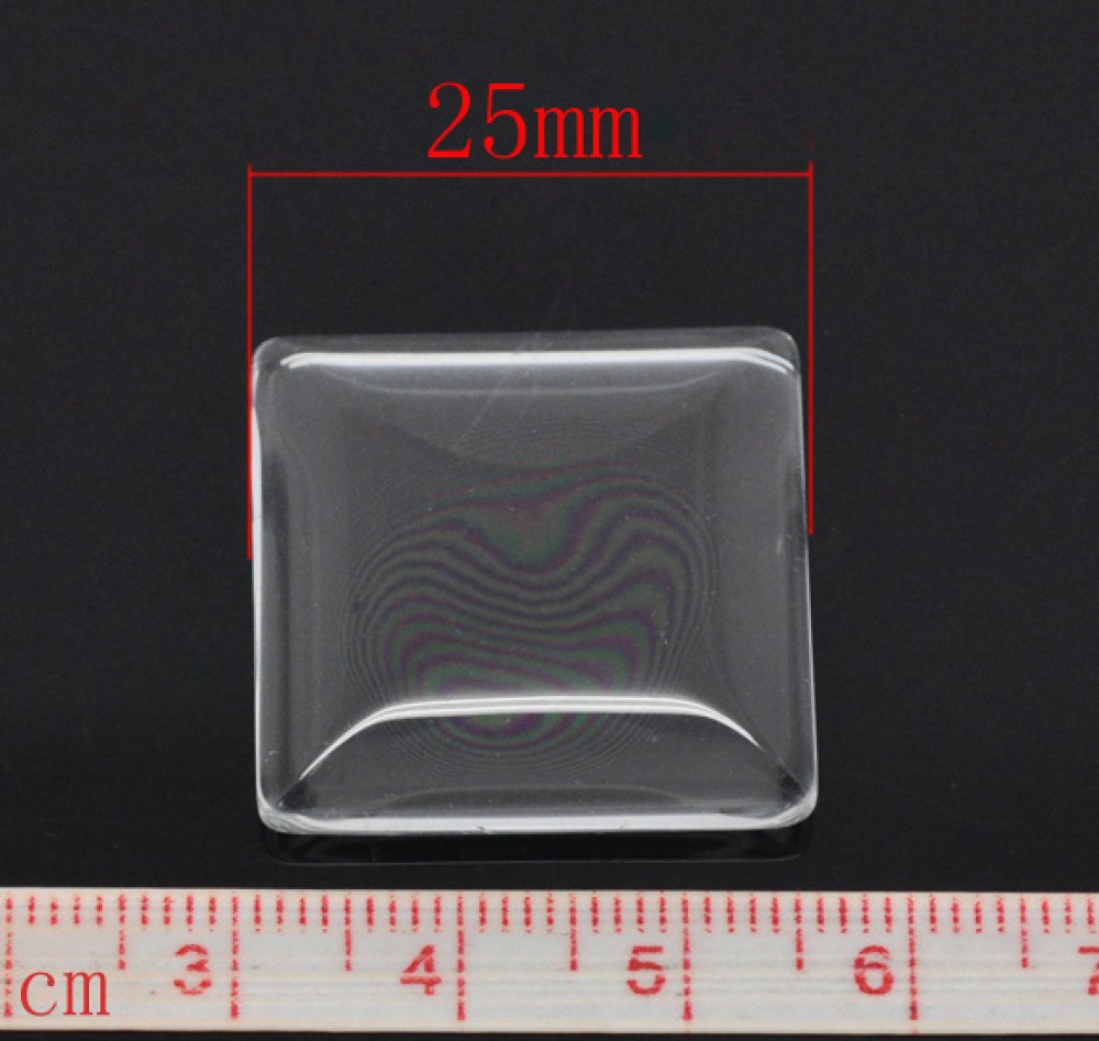 Cabochon Square 25 x 25 mm in transparent burr glass N°28