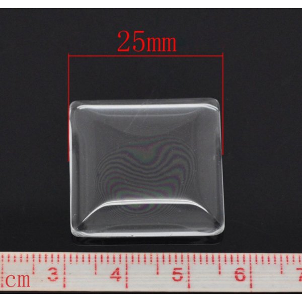 Cabochon Square 25 x 25 mm in transparent burr glass N&deg;28