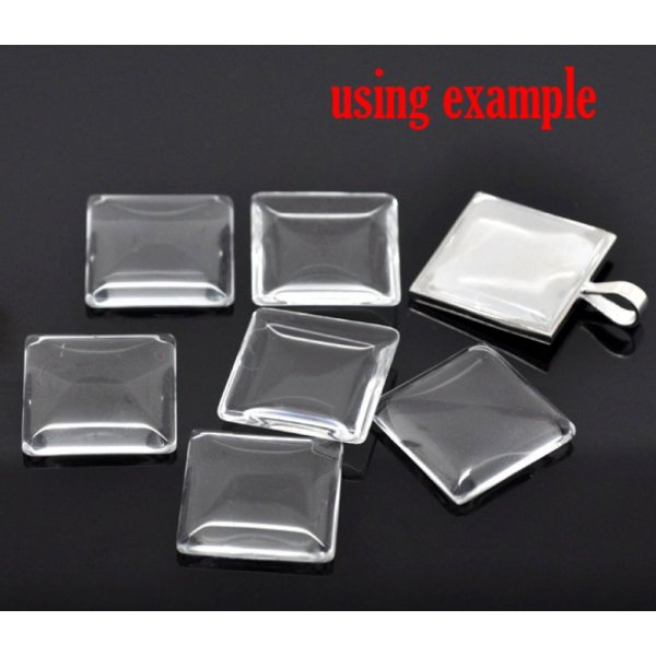 Cabochon Square 25 x 25 mm in transparent burr glass N&deg;28