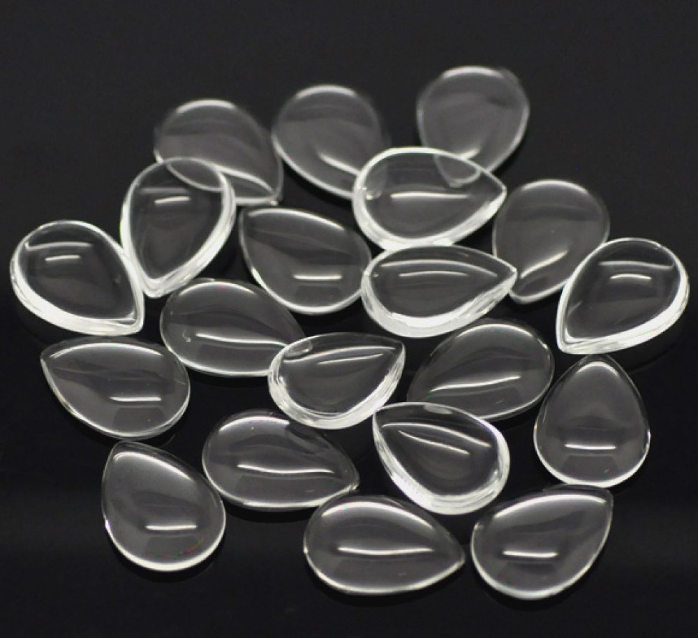 Cabochon Drop 13 x 18 mm in clear burr glass N°24