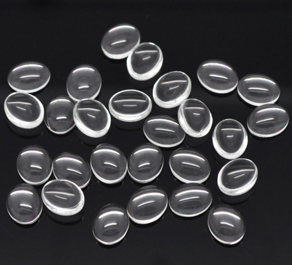 Oval Cabochon 08 x 10 mm in clear burr glass N°15 per 2 pieces