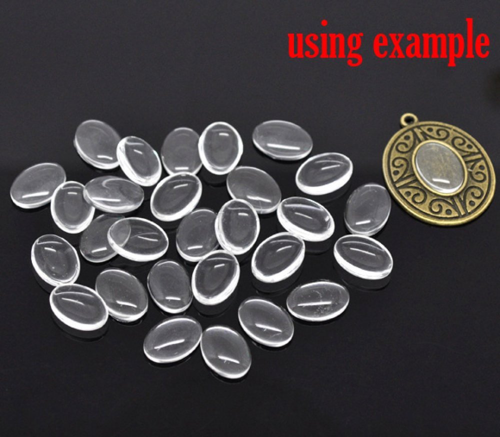 Oval Cabochon 10 x 14 mm x 2 pieces of clear burr glass N°16
