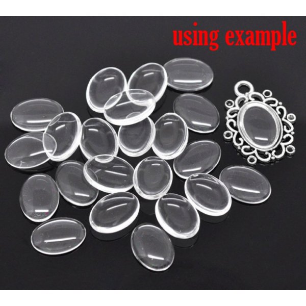 Oval Cabochon 13 x 18 mm x 2 pieces of clear burr glass N&deg;17
