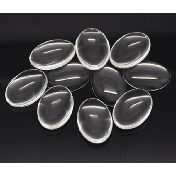 Oval cabochon 25 x 35 mm in clear burr glass N&deg;20