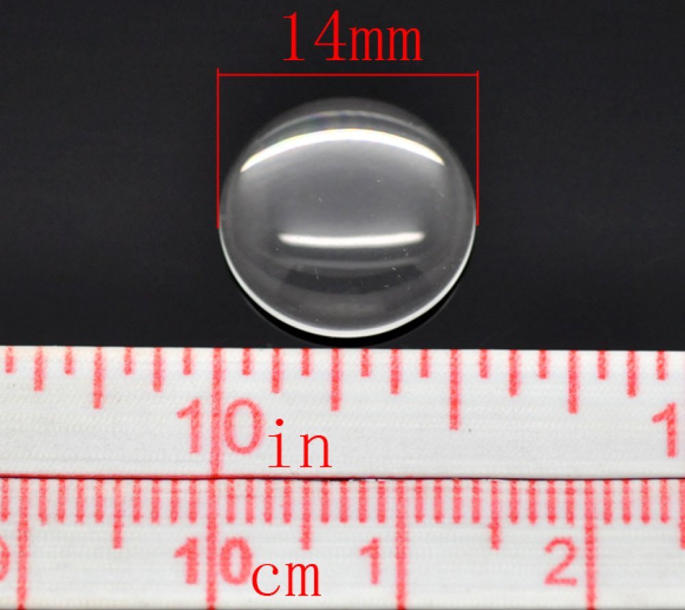 Cabochon Round 14 mm in transparent burr glass N°04