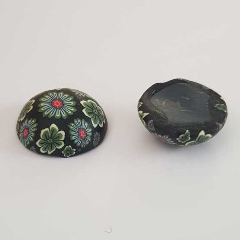 Cabochon pâte polymère 20 mm Fleur Noir N°05