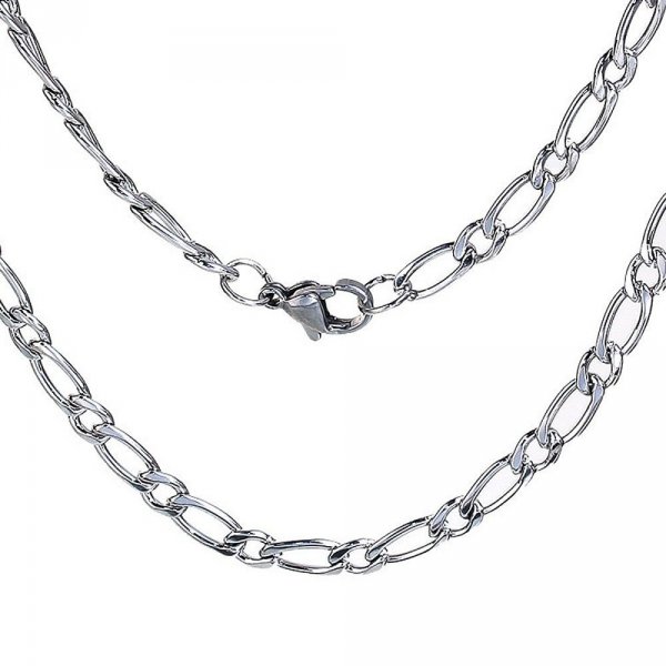 Necklace N&deg;03 in stainless steel Figaro mesh 50.5 cm