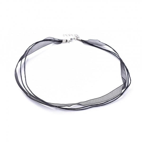 Necklace with organza ribbon N&deg;04 and black waxed cord