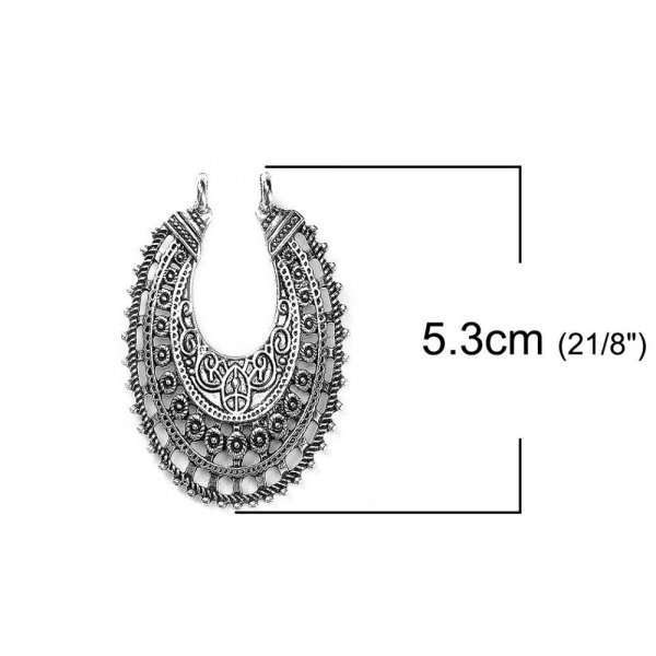 Connectors N&deg;01 Oval Silver Hollow Flowers